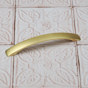 Brushed Brass Curved Cabinet Bow Handle & Round Knob - 160mm Handle