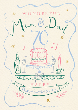 Wonderful Mum And Dad 70 Years Happy Anniversary Illustrated Card