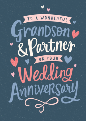 Grandson & Partner On Your Wedding Anniversary Card