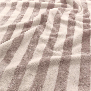 Tissu micro éponge de bambou rayée - Écru et galet
