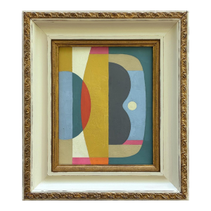 Colorful Minimalist Abstract Oil Painting in Vintage Frame
