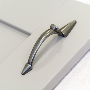 Rustic Cast Iron Pewter Latch Detail Curved Cabinet Bow Handle 96mm Centres