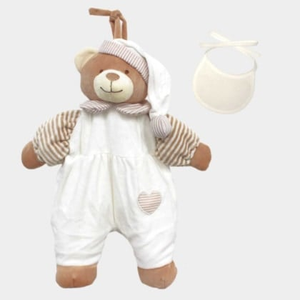 Pajama Carrier Bear with  Bib to Embroider - Cream
