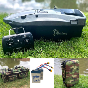 Lake Reaper Bait Boat Special Edition Silver Carbon - Carryall, Batteries and Camo TX Case Bundle