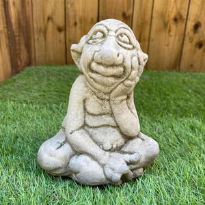 Magical Sitting Goblin Stone Cast Statue Small Outdoor Ornament Garden Sculpture