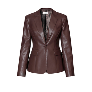 Bonnie Chocolate Brown Vegan Leather Hourglass Shaped Blazer (XL)