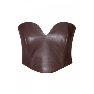 Lara Chocolate Brown Vegan Leather Crop Corset (XL)