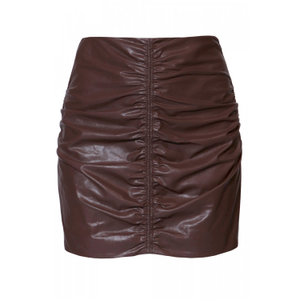 Ruth Chocolate Brown Mini Vegan Leather Skirt (XL)