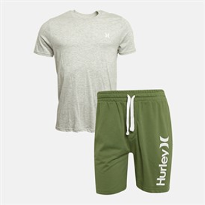Hurley Mens T-Shirt And Shorts Set Grey/Green