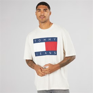 Tommy Jeans Mens Flag Logo T-Shirt Off White