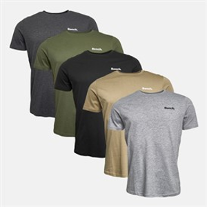 Bench Mens Nosti Five Pack T-Shirts Black/Khaki/Grey Marl/Dark Stone/Charcoal Marl