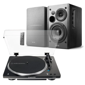 Audio-Technica AT-LP70XBT Black + Edifier R1280DB Bluetooth Turntable & Speakers - Black