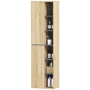 HOMCOM Columna de Baño de Pared Armario de Baño con Compartimentos Abiertos y 2 Puertas 40x24x141,5 cm Natural