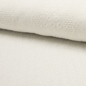 Tissu broderie anglaise fleurs - Écru
