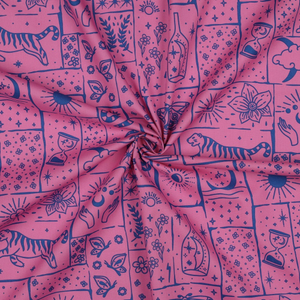 Tissu popeline de coton - Mystic fond rose