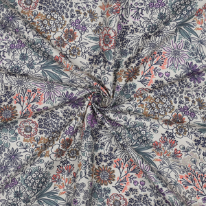 Tissu popeline de coton - Fleurs écru