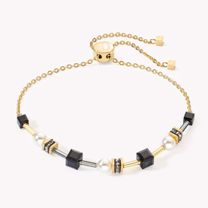 Graduated GEOCUBE Sliding Bracelet Gold Plated Black Crystal Pearl