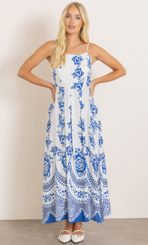 Printed Maxi Dress - White/Blue
