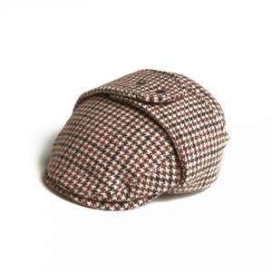 Logan Beige Tweed Wool Checks Italian Cap With Earflaps Trapper (60cm)