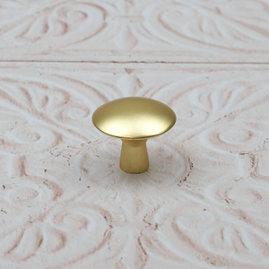 Brushed Brass Curved Cabinet Bow Handle & Round Knob - 27mm Knob