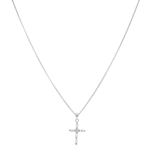 New Sterling Silver Cubic Zirconia Cross Pendant & 18" Necklace