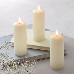 TruGlow® Ivory LED Slim Pillar Candle Trio With Remote Control
