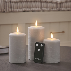 TruGlow® Grey Distressed LED Pillar Candle Trio with Remote Control