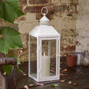 Perth Medium White Garden Lantern with TruGlow® Candle and Remote Control