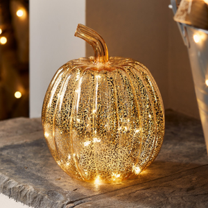 Mercury Gold Light Up Pumpkin Decoration