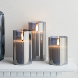 TruGlow® Smoked Grey LED Glass Candle Trio With Remote Control
