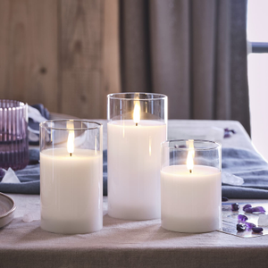 TruGlow® White LED Glass Candle Trio with Remote Control