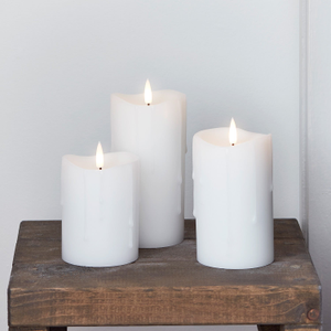 TruGlow® White Dripping Wax LED Pillar Candle Trio with Remote Control