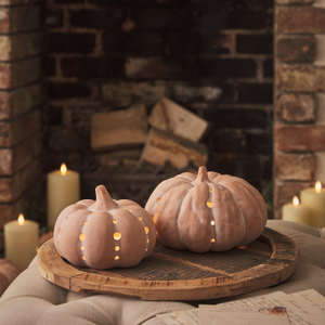 Terracotta Outdoor Light Up Pumpkin Decoration Duo