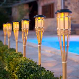 Set of 4 Large Solar Bamboo Tiki Garden Torches