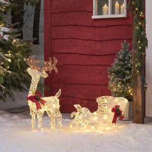 70cm Harewood White Spun Cotton Light Up Reindeer & Sleigh