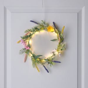 20cm Pre Lit Spring Flower Wreath