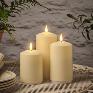 TruGlow® Rechargeable Outdoor Pillar Candle Trio With Remote Control