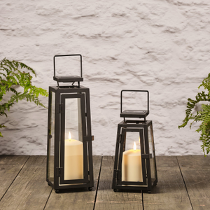 Small and Regular Porto Solar Metal Lantern Duo with TruGlow® Candles