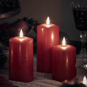 Lot de 3 Bougies Piliers TruGlow® Rouges à LED