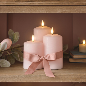 3 Bougies Piliers TruGlow® Rose Pastel avec Télécommande