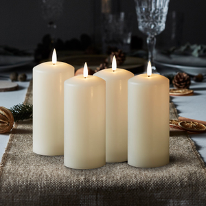 4er Set TruGlow® LED-Adventskerzen Echtwachs elfenbeinfarben 15cm