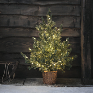 Sapin de Noël de 90 cm à LED Bicolores dans un Pot en Rotin