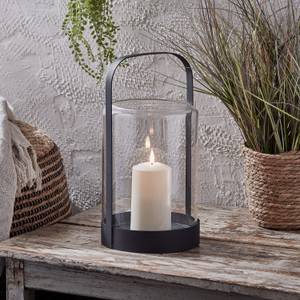 Großes Windlicht Glas schwarz mit TruGlow® Outdoor Kerze