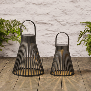 2er Set Solar Laternen Rattan schwarz