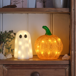 Leucht-Set aus Acryl – Geist & Mini-Kürbis für Halloween