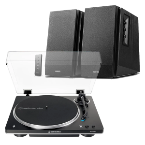 Audio-Technica AT-LP70XBT Bluetooth Black Turntable + Edifier R1700BT Active Bluetooth Speakers - Black