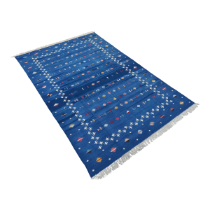 Handmade Vegetable Dyed Cotton Shooting Star Rug, Blue Multi Color Dhurrie -10'x14'