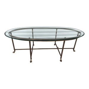 1970s Mid Century Labarge Brass Base and Oval Glass to Coffee Table