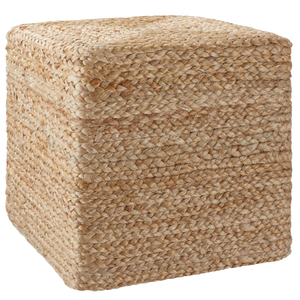 Pouf artigianale Banno Cube in juta, spigoloso, stile boho