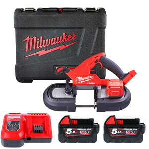Milwaukee M18FBS85 18V FUEL Cordless Brushless 85mm Compact Band Saw With 2 x 5.0Ah Batteries, Charger & Carry Case